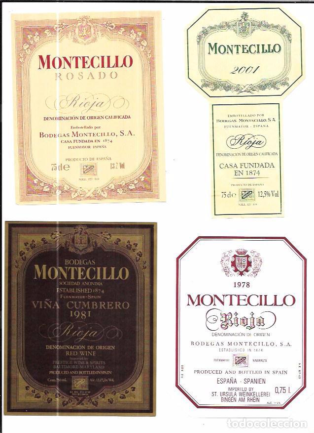 Etiquetas antiguas: LOTE DE 20 ETIQUETAS DIFERENTES DE BODEGAS MONTECILLO. - Foto 5