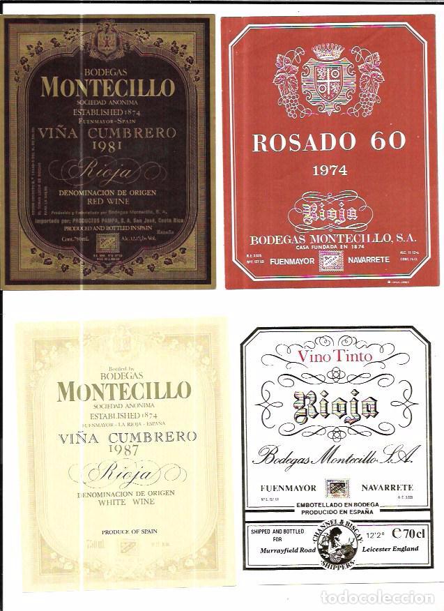 Etiquetas antiguas: LOTE DE 20 ETIQUETAS DIFERENTES DE BODEGAS MONTECILLO. - Foto 2