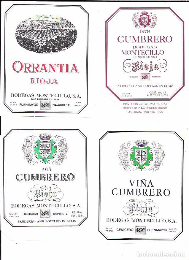 Etiquetas antiguas: LOTE DE 20 ETIQUETAS DIFERENTES DE BODEGAS MONTECILLO. - Foto 5