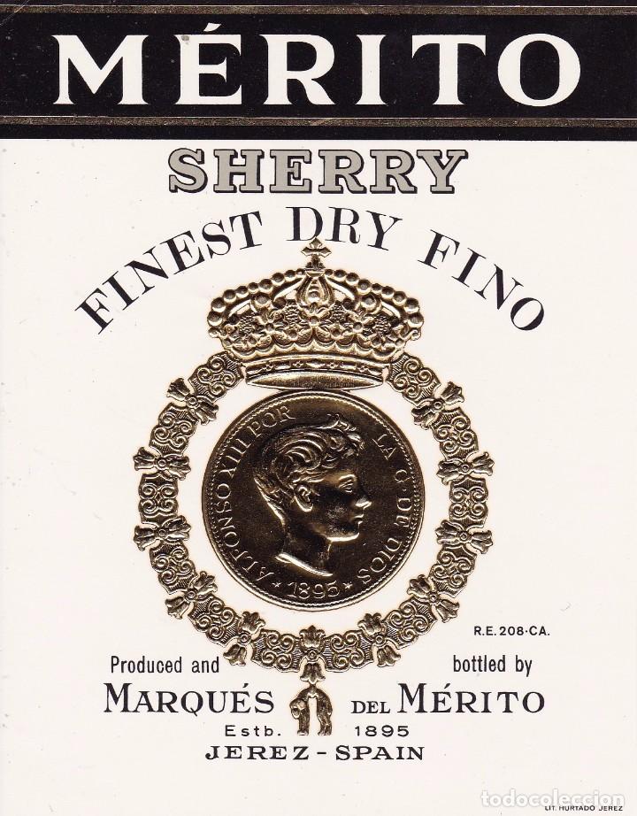 Etiquetas antiguas: M&eacute;rito Sherry Marqu&eacute;s del M&eacute;rito Jerez - Foto 1