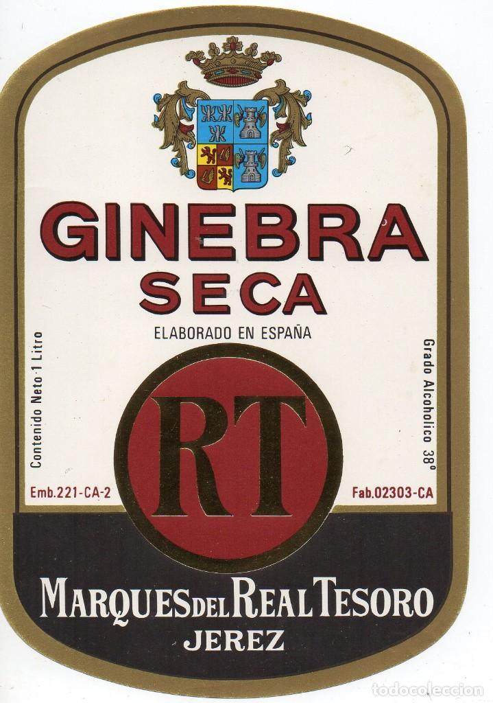 Etiquetas antiguas: Etiqueta Ginebra Seca R.T. Marques del Real Tesoro. Jerez.