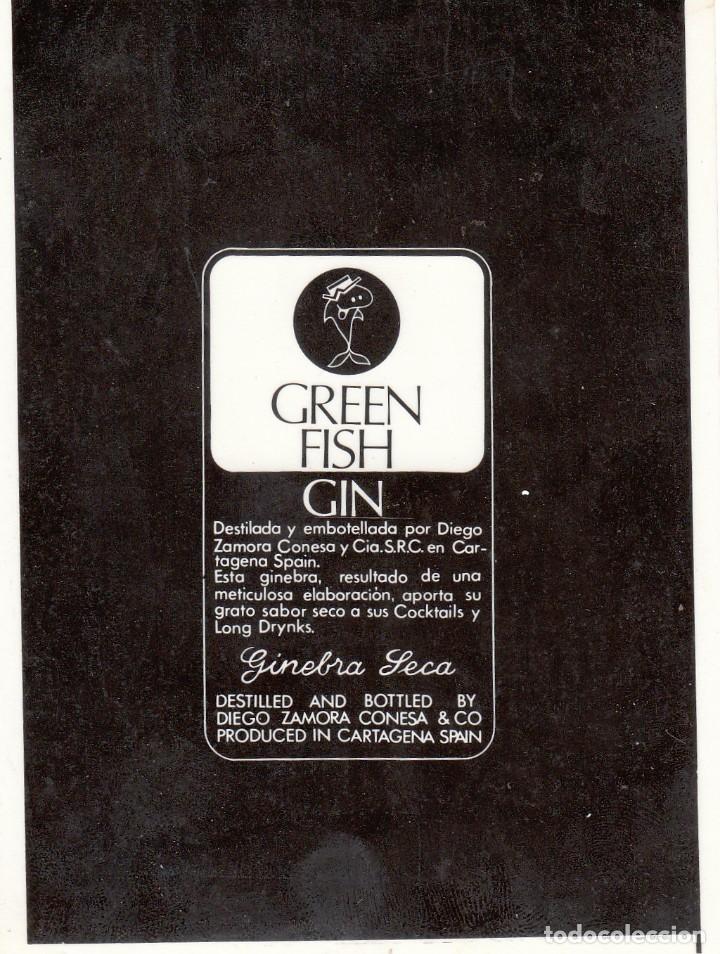 Etiquetas antiguas: 6 fotolitos Ginebra Green-Fish. La seca suavidad. A&ntilde;os 60.