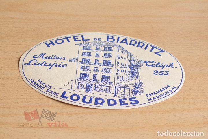 Etiquetas antiguas: Etiqueta / Pegatina antigua para maleta - Hotel de Biarritz - Lourdes