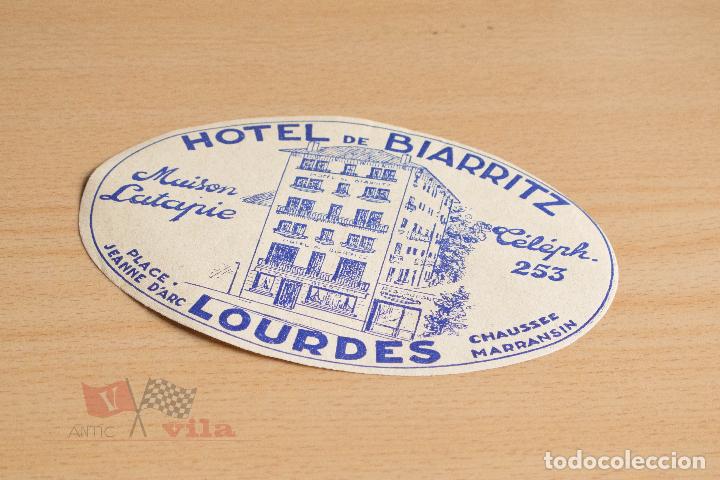Etiquetas antiguas: Etiqueta / Pegatina antigua para maleta - Hotel de Biarritz - Lourdes