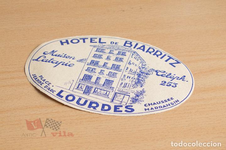 Etiquetas antiguas: Etiqueta / Pegatina antigua para maleta - Hotel de Biarritz - Lourdes