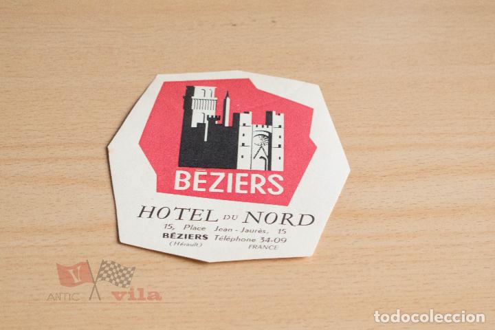Etiquetas antiguas: Etiqueta / Pegatina antigua para maleta - Hotel du Nord - B&eacute;ziers