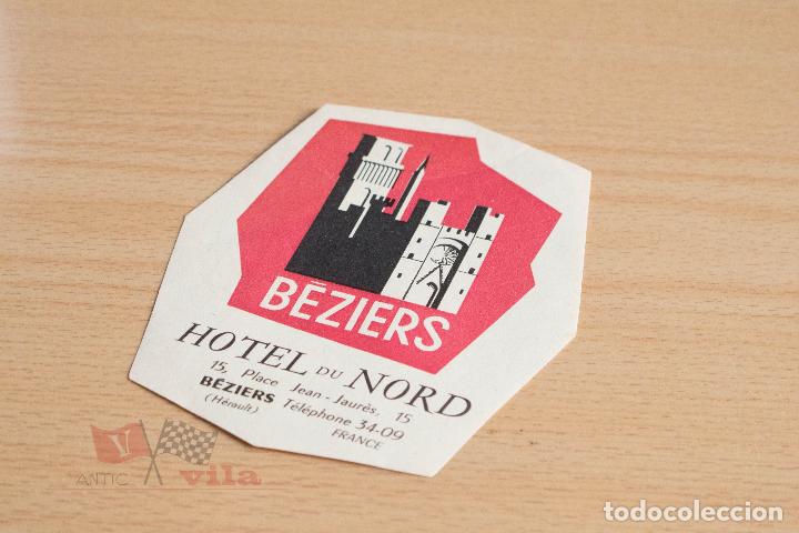 Etiquetas antiguas: Etiqueta / Pegatina antigua para maleta - Hotel du Nord - B&eacute;ziers