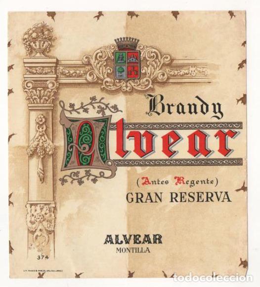 Etiquetas antiguas: ETIQUETA ALVEAR MONTILLA BRANDYGRAN RESERVA ANTES REGENTE