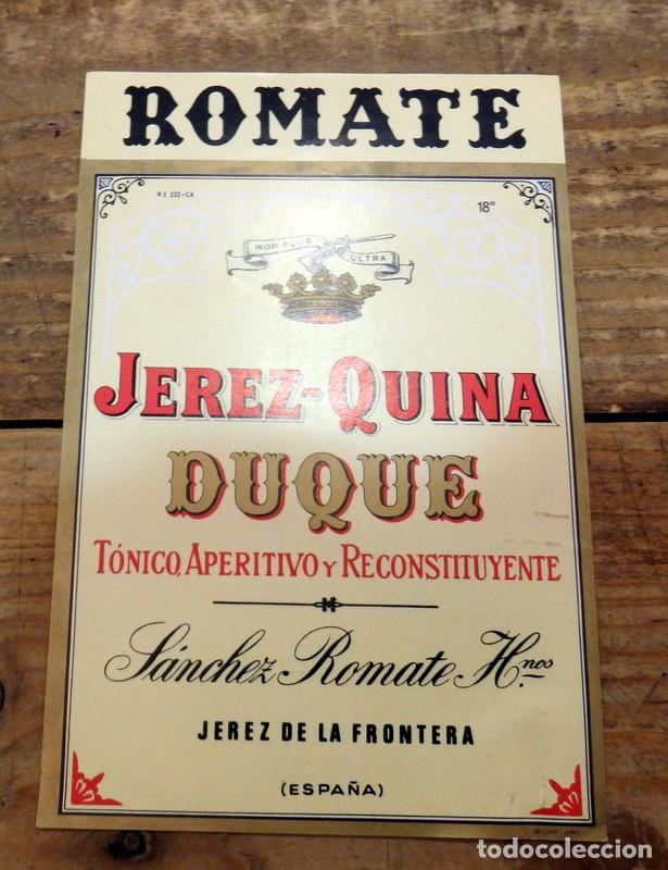 Etiquetas antiguas: ETIQUETA VINO-QUINA DUQUE TONICO APERITIVO ROMATE