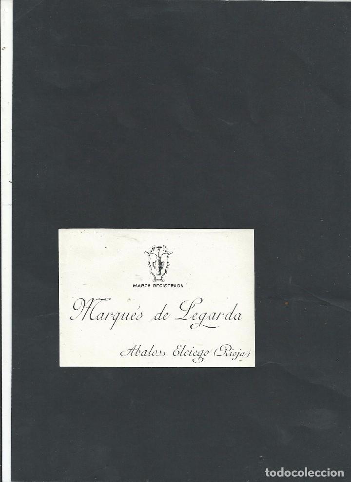 Etiquetas antiguas: ETIQUETA DE VINO O AGUARDIENTE - MARQU&Eacute;S DE LEGARDA &Aacute;BALOS ELCIEGO (RIOJA) - PRIMER CUARTO S. XX