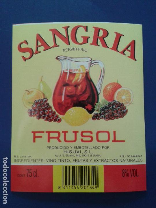 Etiquetas antiguas: ETIQUETA DE VINO MALAGA SANGRIA FRUSOL