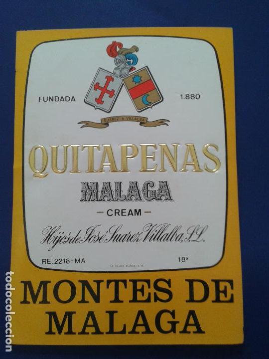 Etiquetas antiguas: ETIQUETA DE VINO MALAGA HIJOS DE JOSE SUAREZ VILLALBA , MONTES DE MALAGA CREAM QUITAPENAS