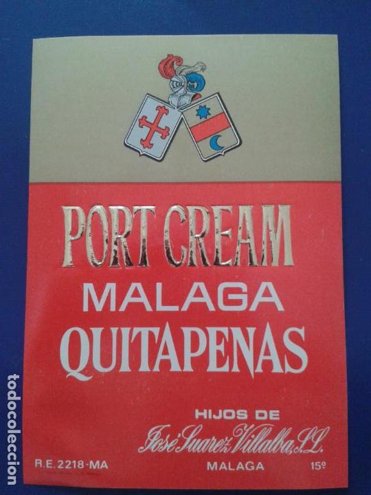 Etiquetas antiguas: ETIQUETA DE VINO MALAGA HIJOS DE JOSE SUAREZ VILLALBA , PORT CREAM QUITAPENAS