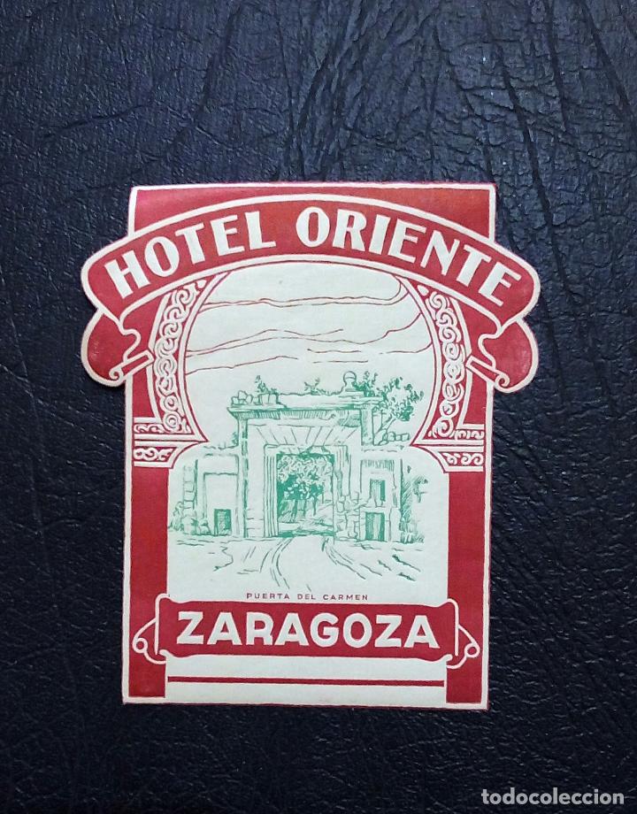 Etiquetas antiguas: ANTIGUA ETIQUETA - PEGATINA PARA MALETAS HOTEL ORIENTE - PUERTA DEL CARMEN - ZARAGOZA.