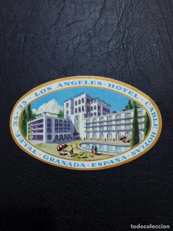 Etiquetas antiguas: ANTIGUA ETIQUETA - PEGATINA PARA MALETAS HOTEL LOS ANGELES - GRANADA - ESPA&Ntilde;A.