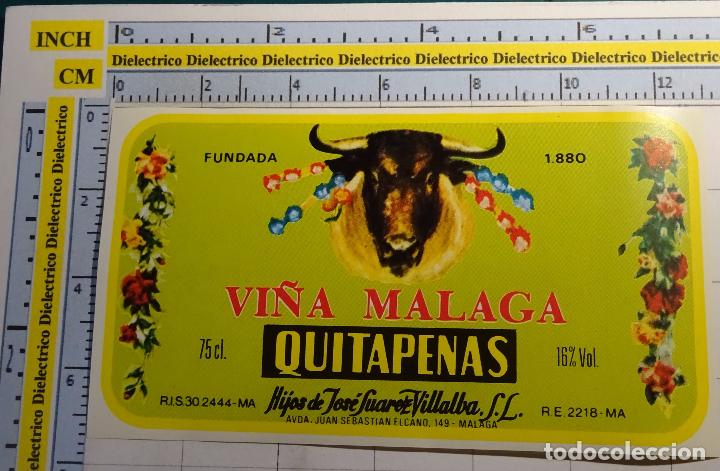 Alte Etiketten: ETIQUETA DE VINO VINOS DE M&Aacute;LAGA. BODEGAS JOSE SUAREZ VILLALBA. QUITAPENAS. MOSCATEL. TORO