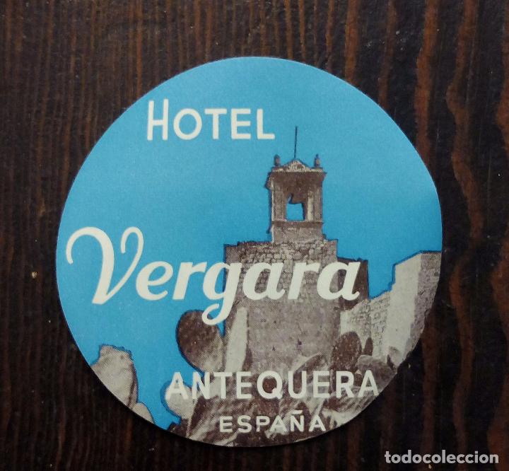 Etiquetas antiguas: ANTIGUA ETIQUETA - PEGATINA PARA MALETAS HOTEL VERGARA - ANTEQUERA - ESPA&Ntilde;A.