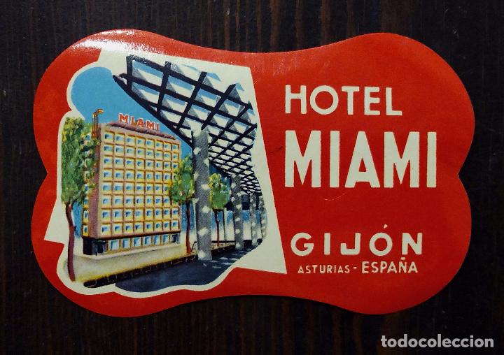 Etiquetas antiguas: ANTIGUA ETIQUETA - PEGATINA PARA MALETAS HOTEL MIAMI - GIJ&Oacute;N - ASTURIAS - ESPA&Ntilde;A.