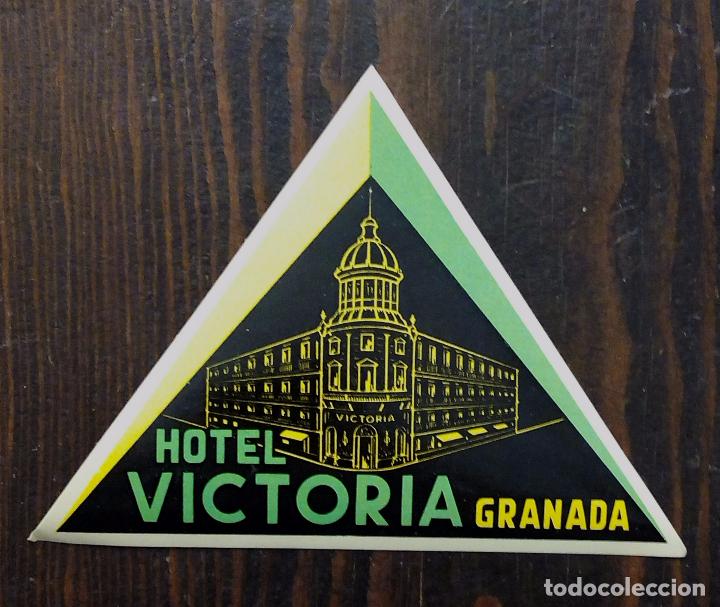 Etiquetas antiguas: ANTIGUA ETIQUETA - PEGATINA PARA MALETAS HOTEL VICTORIA - GRANADA.