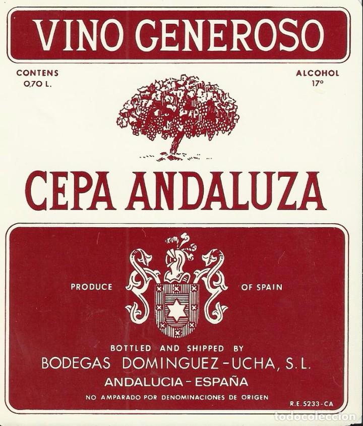 Etiquetas antiguas: Etiqueta vino Bodegas Dominguez-Ucha,S.L..Jerez.
