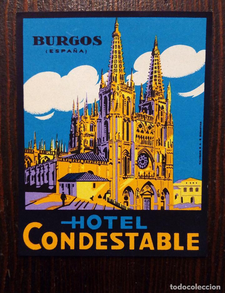 Etiquetas antiguas: ANTIGUA ETIQUETA - PEGATINA PARA MALETAS HOTEL CONDESTABLE - BURGOS.