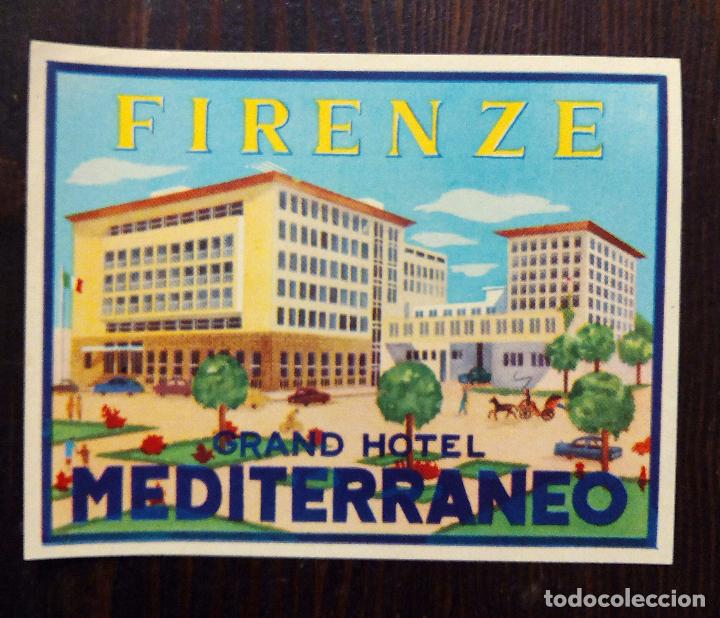Etiquetas antiguas: ANTIGUA ETIQUETA - PEGATINA PARA MALETAS GRAND HOTEL MEDITERRANEO - FIRENZE.