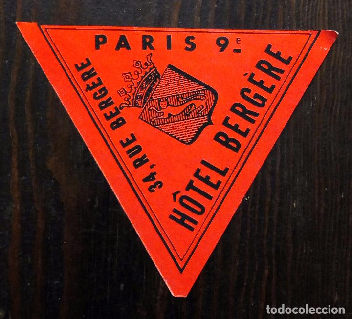 Etiquetas antiguas: ANTIGUA ETIQUETA - PEGATINA PARA MALETAS H&Ocirc;TEL BERG&Egrave;RE - PAR&Iacute;S.