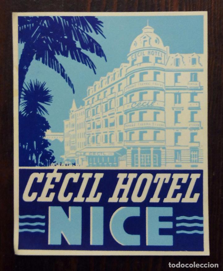 Etiquetas antiguas: ANTIGUA ETIQUETA - PEGATINA PARA MALETAS CECIL HOTEL - NICE.