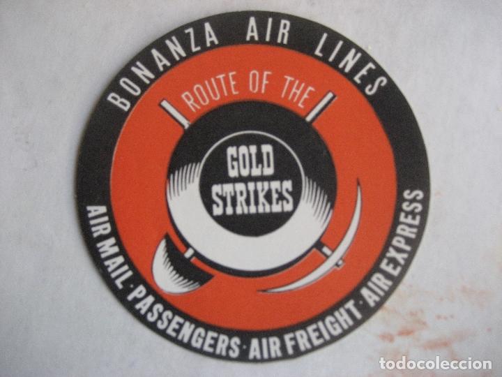 Etiquetas antiguas: Lineas aereas. Bonanza Air Lines. Route of the Gold Strikes,  9 cms.