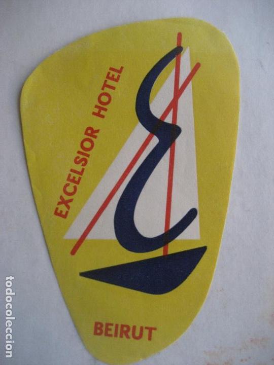 Etiquetas antiguas: Excelsior Hotel. Beirut. Libano. 15 x 8 cms. aprox. - Foto 1