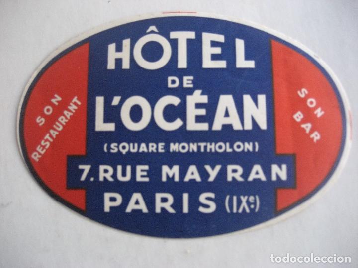 Etiquetas antiguas: Hotel L'Ocean. Paris. 11 x 8 cms