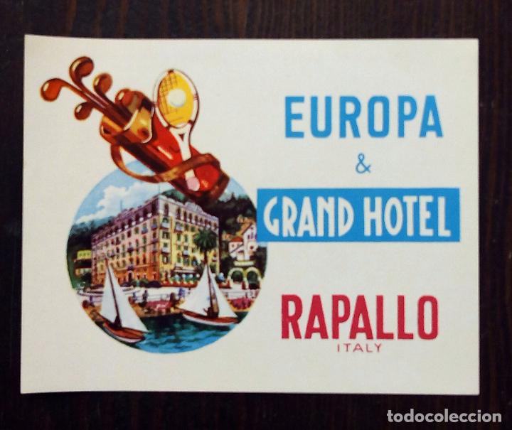 Etiquetas antiguas: ANTIGUA ETIQUETA - PEGATINA PARA MALETAS EUROPA & GRAND HOTEL - RAPALLO-ITALY.