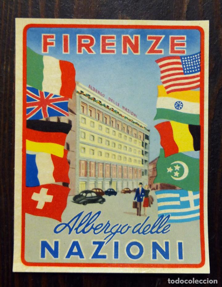 Etiquetas antiguas: ANTIGUA ETIQUETA - PEGATINA PARA MALETAS ALBERGO DELLE NAZIONI - FIRENZE.