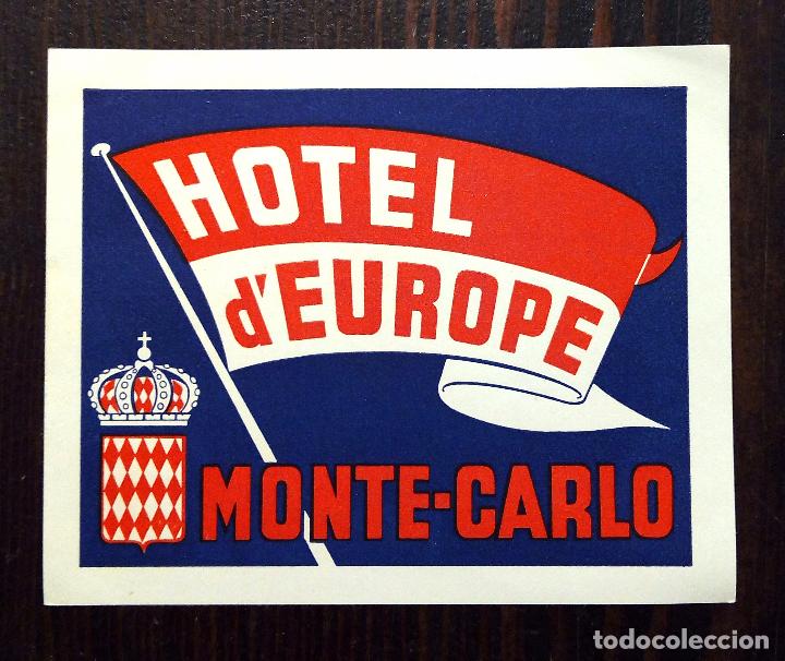 Etiquetas antiguas: ANTIGUA ETIQUETA - PEGATINA PARA MALETAS HOTEL D'EUROPE - MONTE-CARLO.