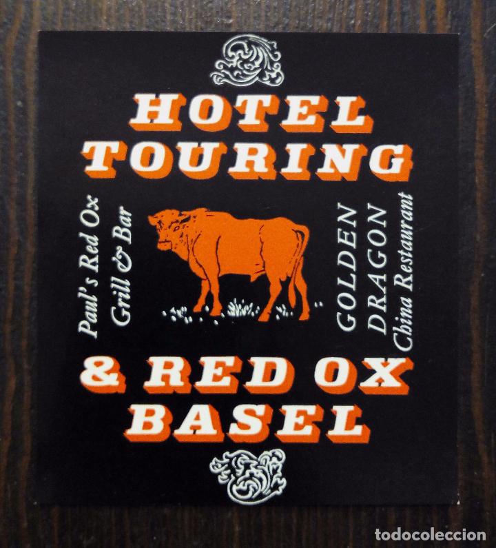 Etiquetas antiguas: ANTIGUA ETIQUETA - PEGATINA PARA MALETAS HOTEL TOURING & RED OX BASEL.