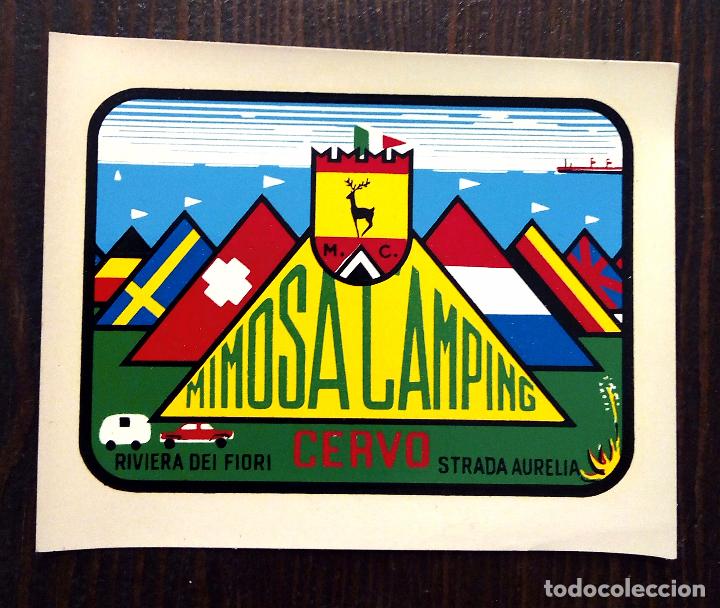 Etiquetas antiguas: ANTIGUA PEGATINA PARA MALETAS MIMOSA CAMPING - CERVO - RIVIERA DEL FIORI - STRADA AURELIA.