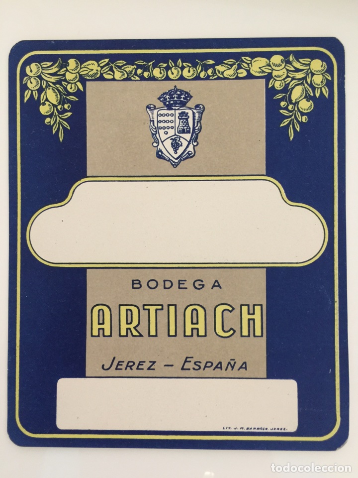 Etiquetas antiguas: Etiqueta de vino Artiach - En blanco - Bodegas Artiach - Jerez