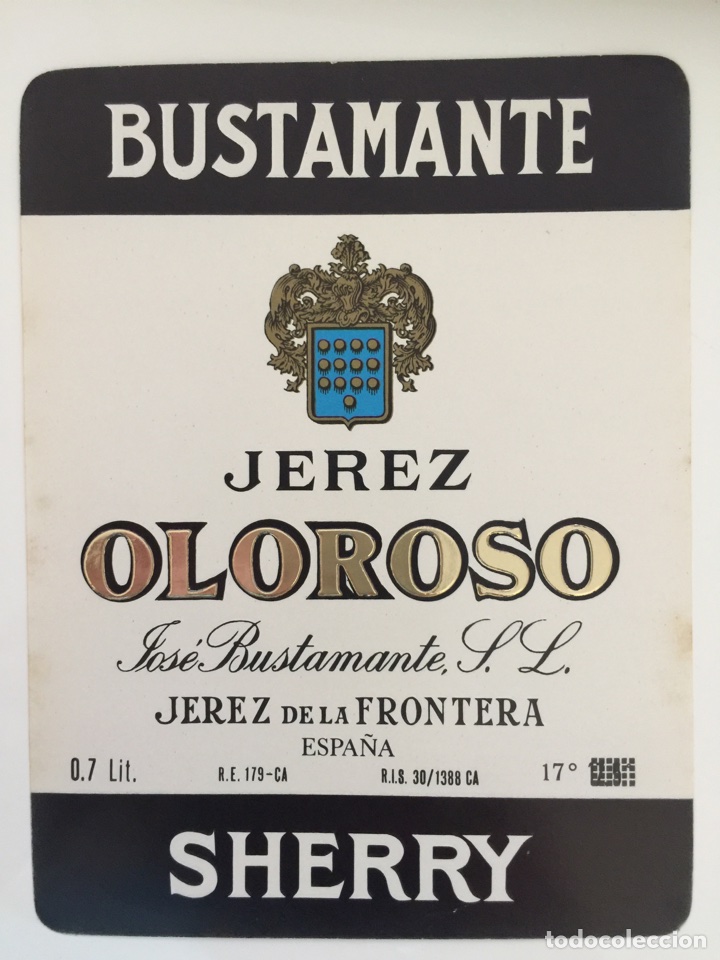Alte Etiketten: Etiqueta de vino Bustamante - Jerez Oloroso - Bodegas Jos&eacute; Bustamante - Jerez