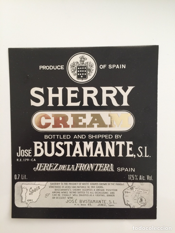 Alte Etiketten: Etiqueta de vino Bustamante - Sherry Cream - Bodegas Jos&eacute; Bustamante - Jerez