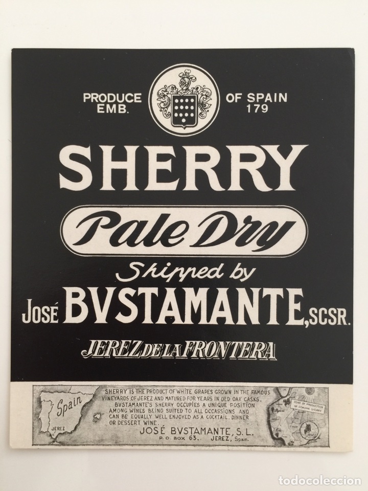 Alte Etiketten: Etiqueta de vino Bustamante - Pale Dry - Bodegas Jos&eacute; Bustamante - Jerez