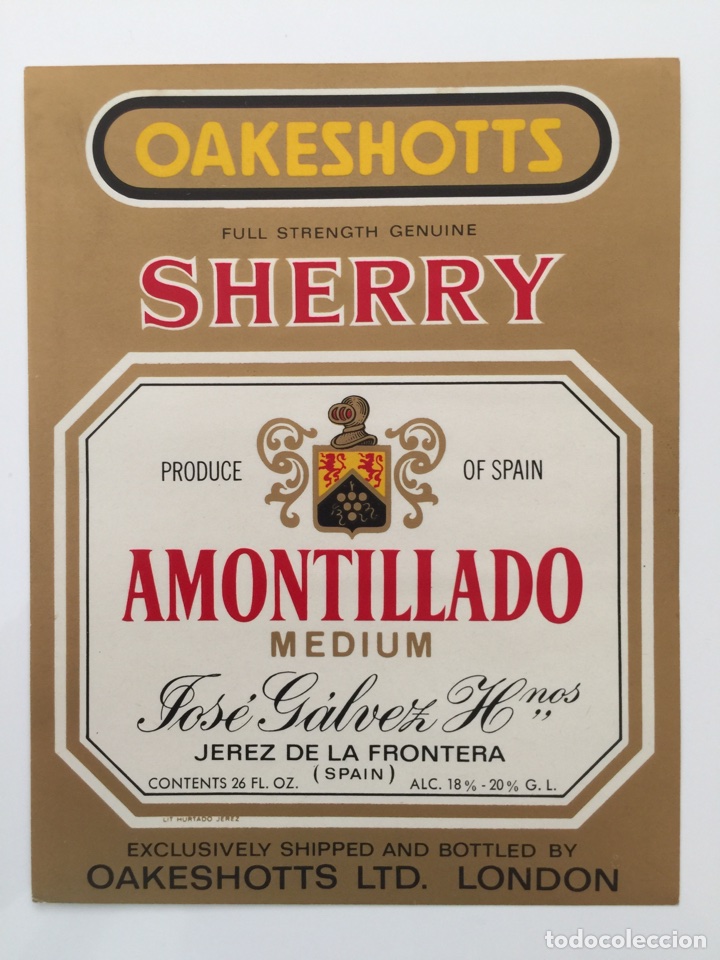 Alte Etiketten: Etiqueta de Vino Oakeshotts - Sherry Amontillado Medium - Bodegas Jos&eacute; G&aacute;lvez Hnos- Jerez