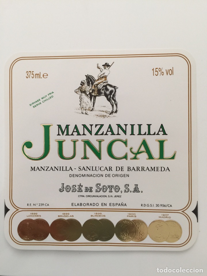 Alte Etiketten: Etiqueta de Vino Jose de Soto - Manzanilla Juncal  - Bodegas Jos&eacute; De Soto - Jerez X&eacute;r&egrave;s Sherry
