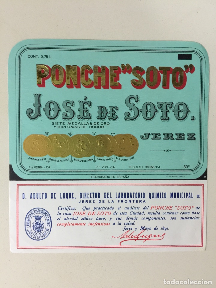 Alte Etiketten: Etiqueta de Licor Ponche Soto - Bodegas Jos&eacute; De Soto - Jerez X&eacute;r&egrave;s Sherry