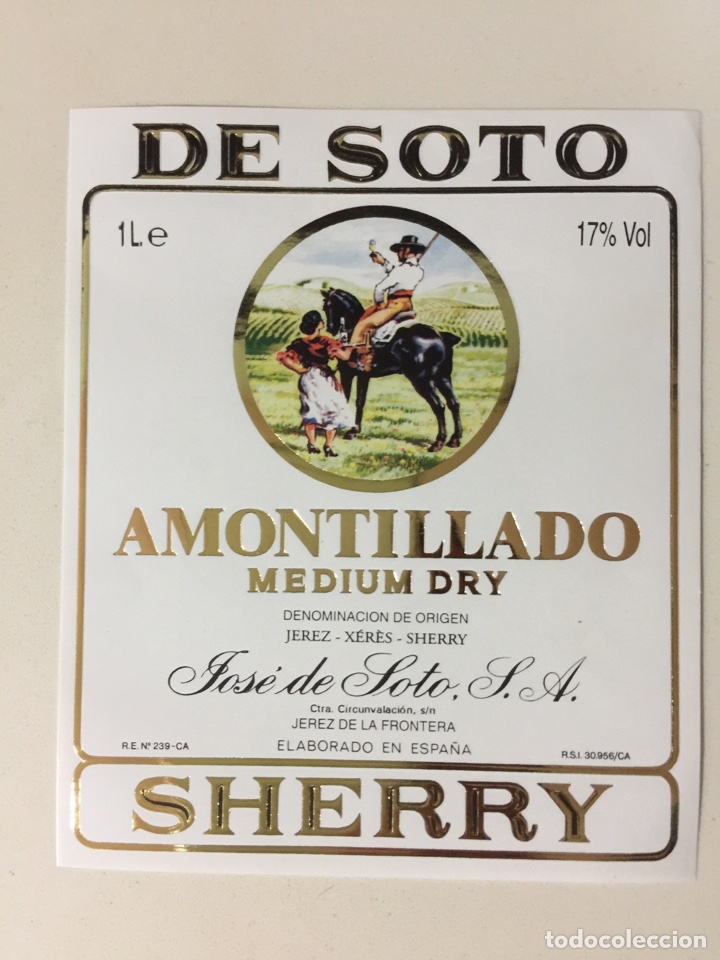 Alte Etiketten: Etiqueta de Vino De Soto - Amontillado Medium Dry - Bodegas Jos&eacute; De Soto - Jerez X&eacute;r&egrave;s Sherry