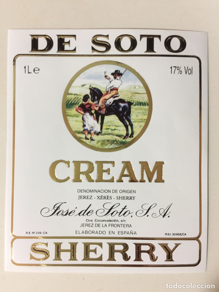 Alte Etiketten: Etiqueta de Vino De Soto - Cream - Bodegas Jos&eacute; De Soto - Jerez X&eacute;r&egrave;s Sherry