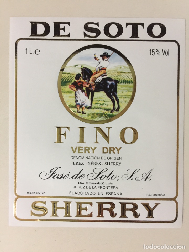 Alte Etiketten: Etiqueta de Vino De Soto - Fino Very Cream - Bodegas Jos&eacute; De Soto - Jerez X&eacute;r&egrave;s Sherry