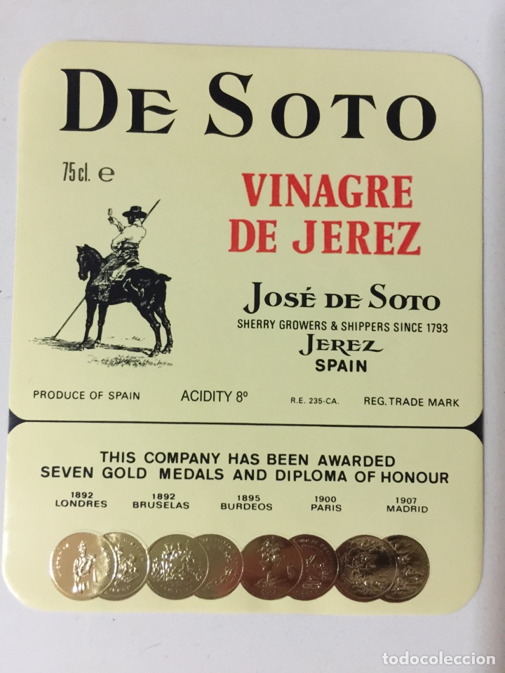Alte Etiketten: Etiqueta de Vinagre De Soto - Bodegas Jos&eacute; De Soto - Jerez X&eacute;r&egrave;s Sherry