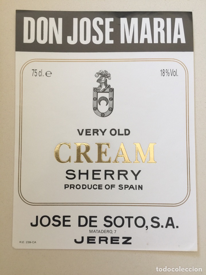 Alte Etiketten: Etiqueta de Vino Don Jose Maria - Cream - Bodegas Jos&eacute; De Soto - Jerez X&eacute;r&egrave;s Sherry