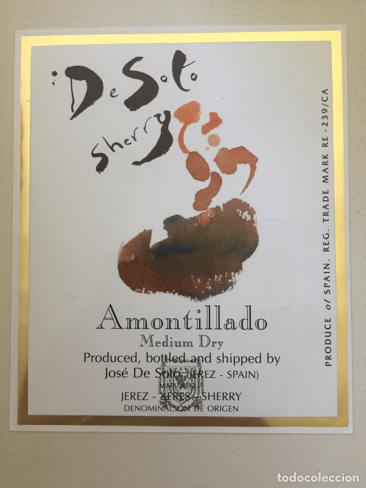 Alte Etiketten: Etiqueta de Vino De Soto Sherry - Amontillado - Bodegas Jos&eacute; De Soto - Jerez X&eacute;r&egrave;s Sherry