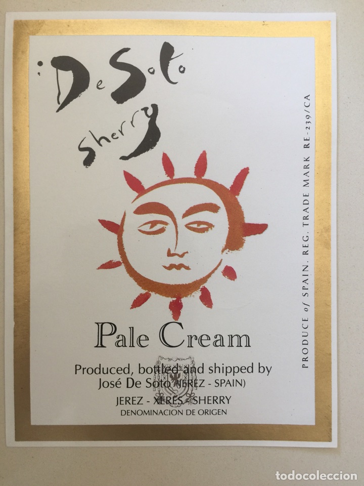 Alte Etiketten: Etiqueta de Vino De Soto Sherry - Pale Cream - Bodegas Jos&eacute; De Soto - Jerez X&eacute;r&egrave;s Sherry